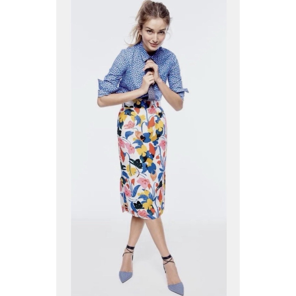 J.Crew Morning Floral Pintucked Midi Skirt F2864 Women 4 Multi Color Linen Blend